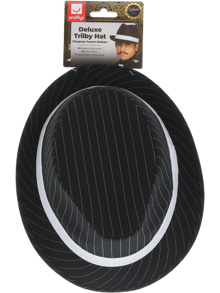 Deluxe Trilby Hat Adult Black and White Pinstripe White Band Gangster Costume Accessory
