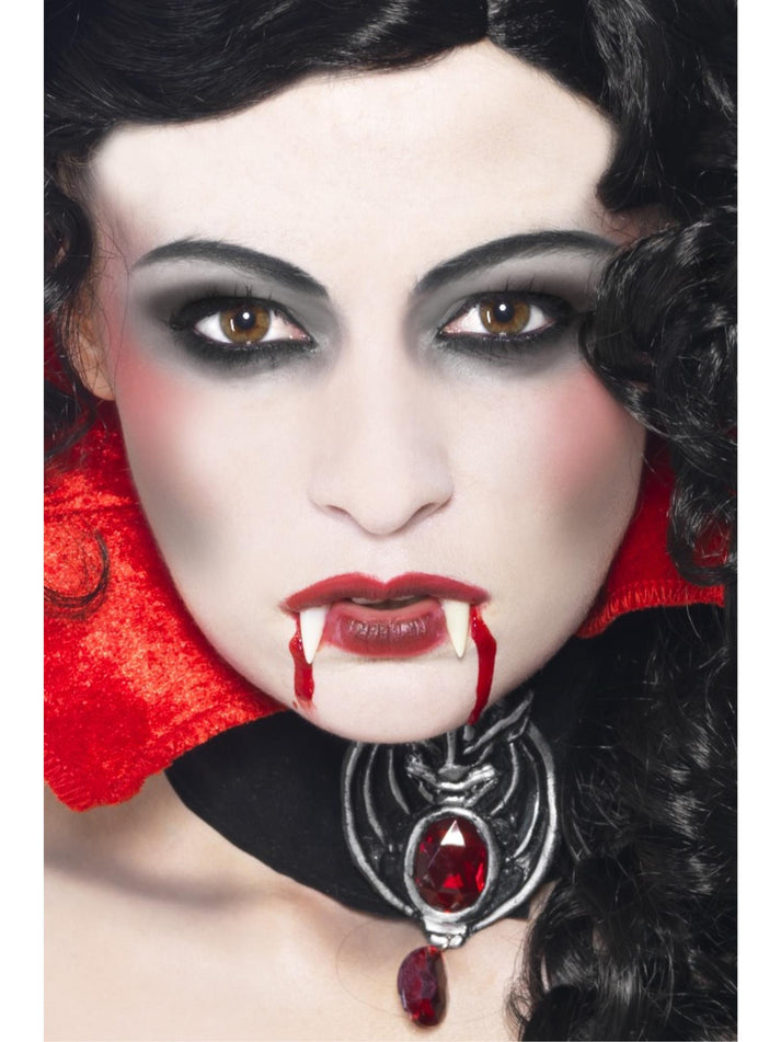 Vampire Make Up Set White Black and Red Facepaint Fangs Adhesive Blood and Applicator 2