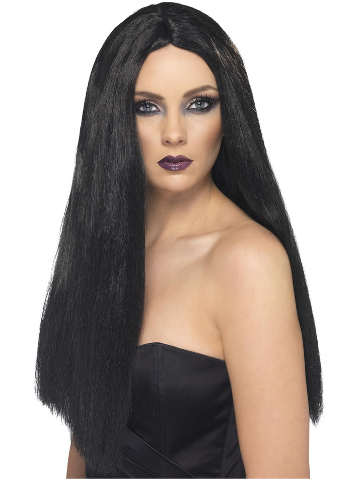 Witch Wig Black 60cm Centre Parting Adult Costume Accessory