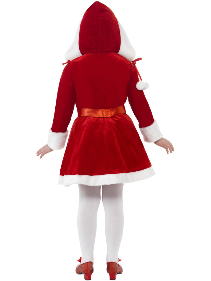 Little Miss Santa Costume Kids Red White Dress with Attached Hood