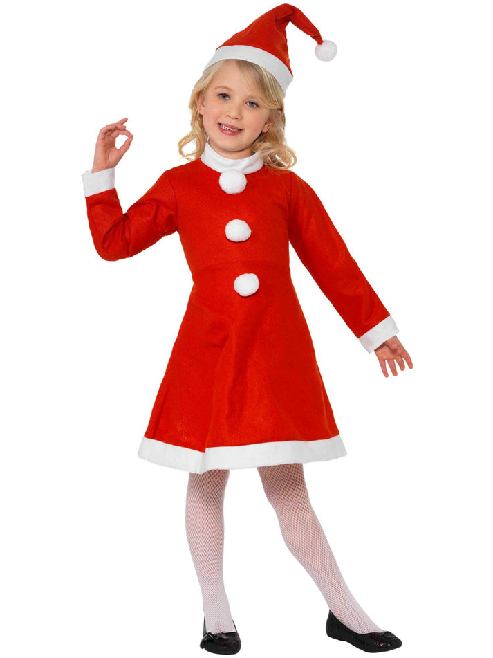 Santa Girl Costume Kids Red White Dress and Hat