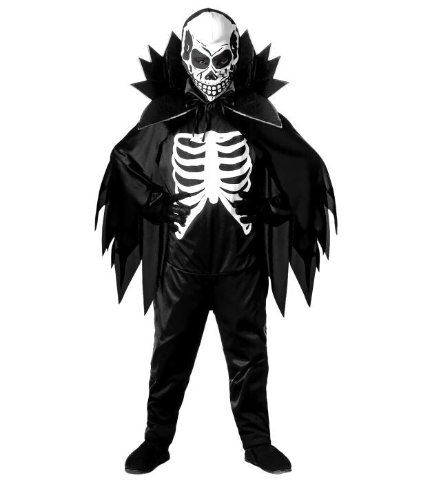 Skeleton  Jumpsuit, Cape With Stand-Up Collar, Mask 