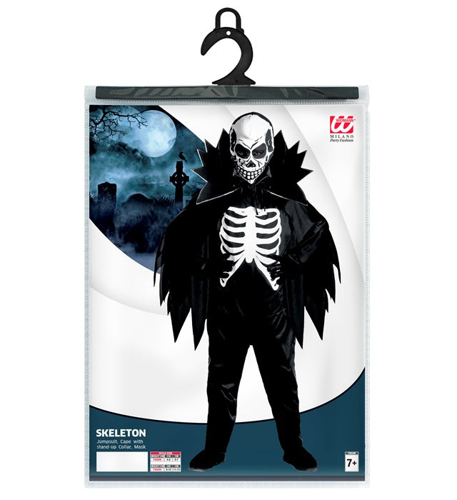 Skeleton  Jumpsuit, Cape With Stand-Up Collar, Mask 