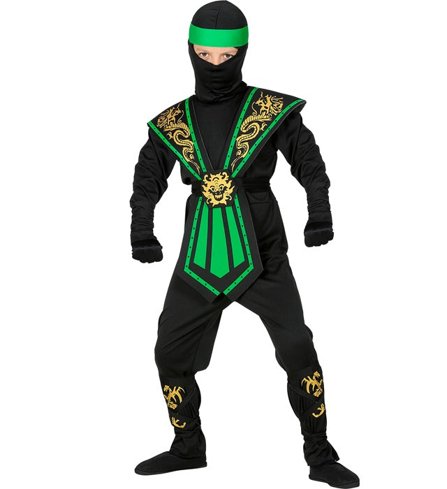 Green Kombat Ninja  Jumpsuit, Chestpiece, Belt, Arm And Legties, Mask, Headband 