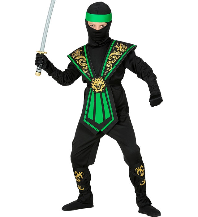 Green Kombat Ninja  Jumpsuit, Chestpiece, Belt, Arm And Legties, Mask, Headband 