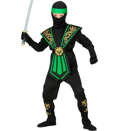 Green Kombat Ninja  Jumpsuit, Chestpiece, Belt, Arm And Legties, Mask, Headband 