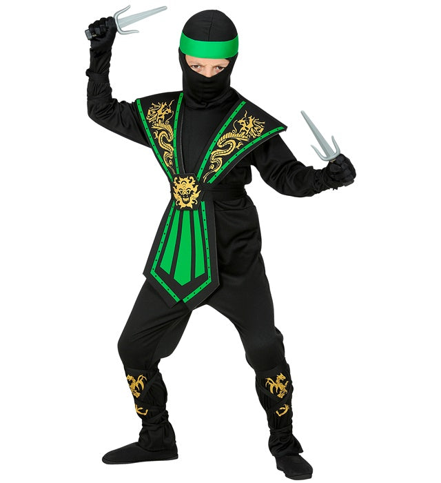 Green Kombat Ninja  Jumpsuit, Chestpiece, Belt, Arm And Legties, Mask, Headband 