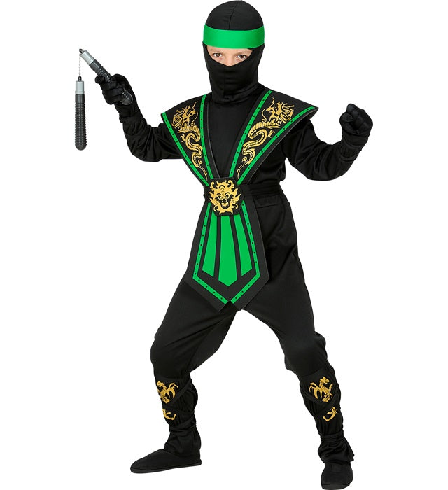 Green Kombat Ninja  Jumpsuit, Chestpiece, Belt, Arm And Legties, Mask, Headband 