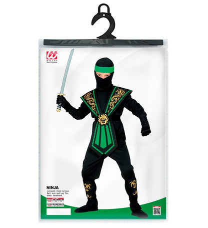 Green Kombat Ninja  Jumpsuit, Chestpiece, Belt, Arm And Legties, Mask, Headband 