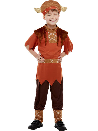 Viking Costume Kids Brown Top Trousers and Hat with Horns 4