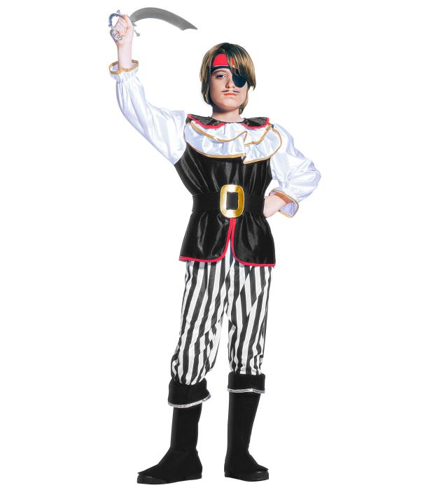 Pirate  Coat With Jabot, Pants, Belt, Boot Covers, Headband, Eye-Patch 