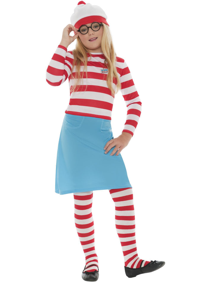 Wheres Wally? Wenda Costume Child Dress Top Hat Tights and Glasses
