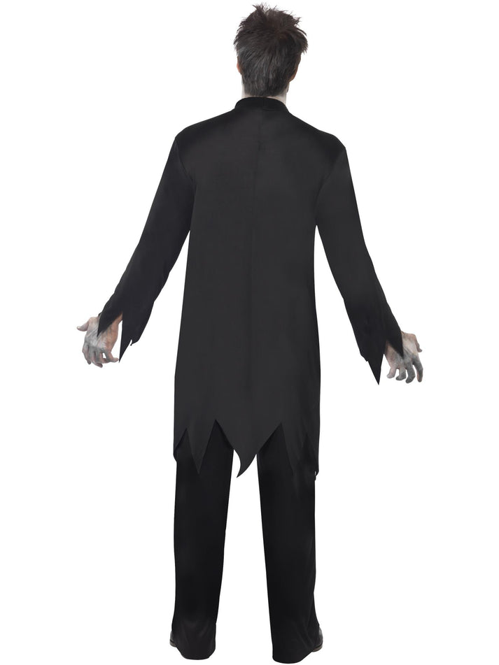 Zombie Priest Costume Adult Black with Blooded Top Latex Wound Collar and Trousers