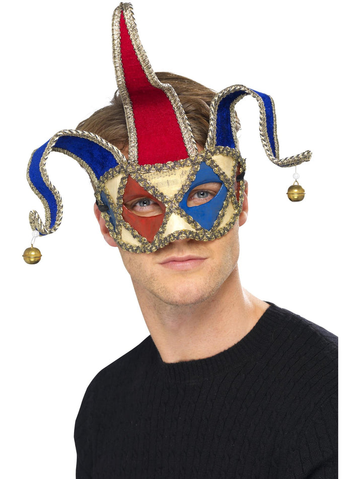 Venetian Musical Jester Eyemask Red Blue Adult Costume Accessory