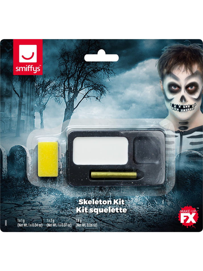 Skeleton Kit Adult Black White Face Paint Black Crayon and Sponge