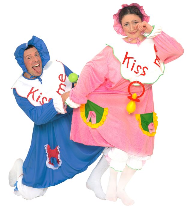 Baby Blue And Pink Ass.  Dress With Bib, Pantaloons, Bonnet 