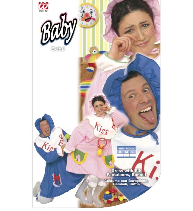 Baby Blue And Pink Ass.  Dress With Bib, Pantaloons, Bonnet 