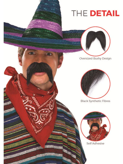 Big Bushy Gringo Tash Adult Black Mexican Moustache 5