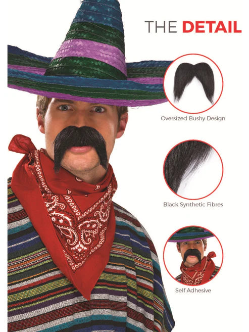 Big Bushy Gringo Tash Adult Black Mexican Moustache