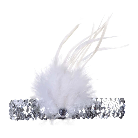 Silver Flapper Headband Sequin With Feather 1
