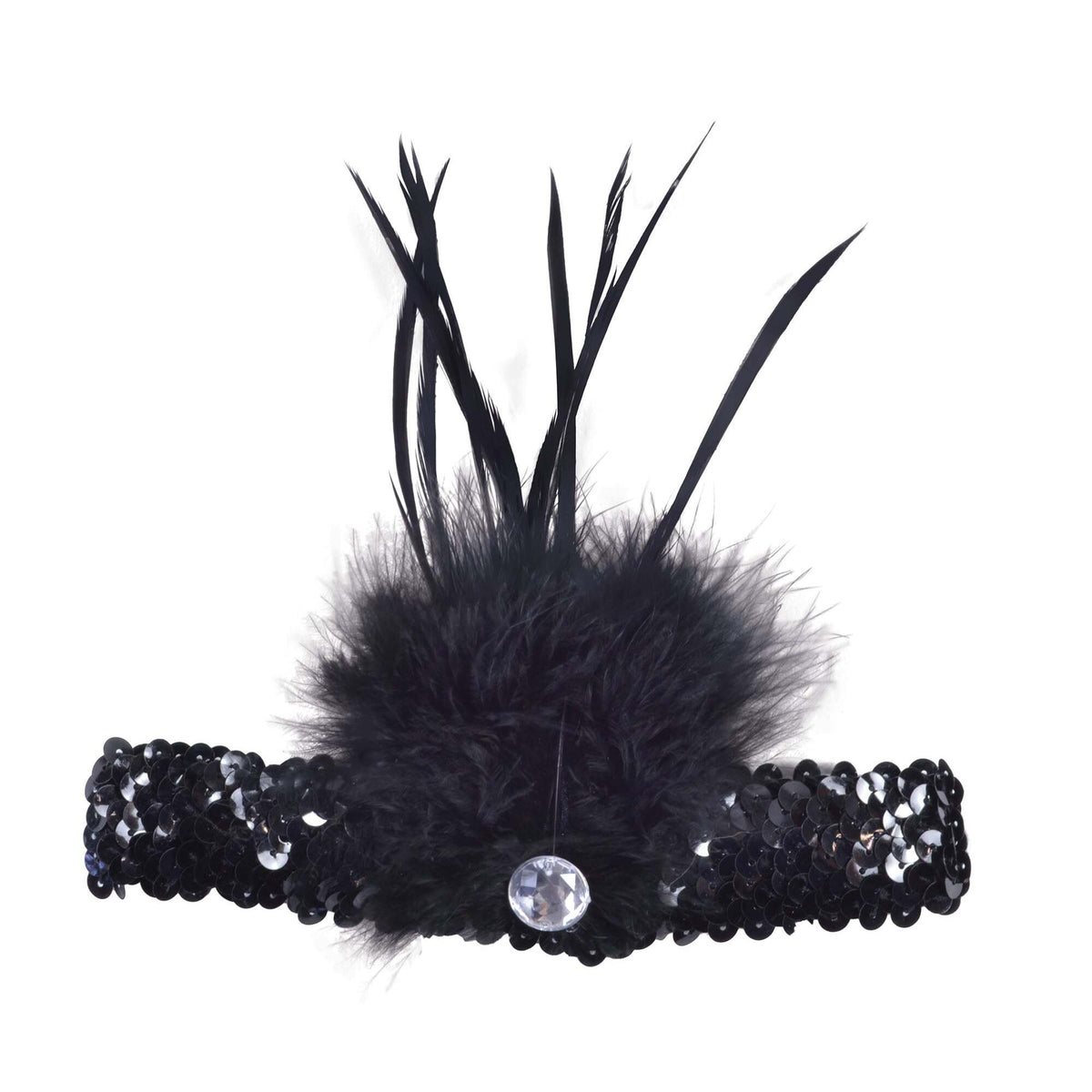 Black Flapper Headband Sequin With Feather 1