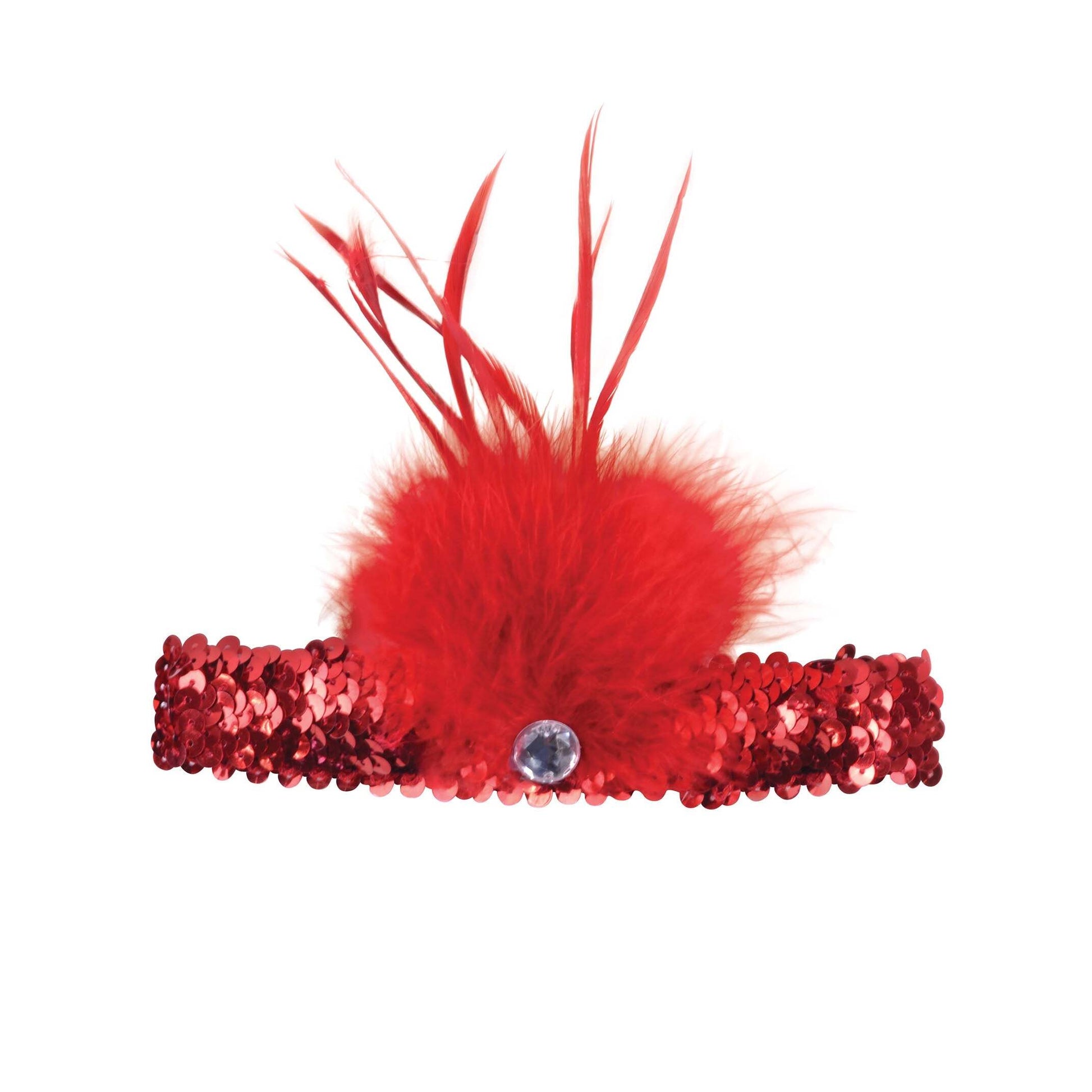 Red Flapper Headband Sequin With Feather 1
