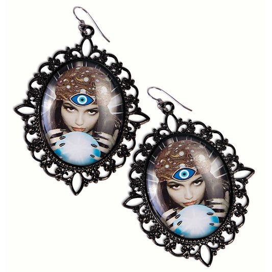 Fortune Teller Cameo Earrings Gypsy Crystal Ball Costume Jewelry 1