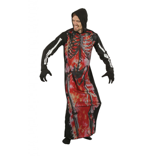 Skeleton On Fire Hooded Robe Costume 1