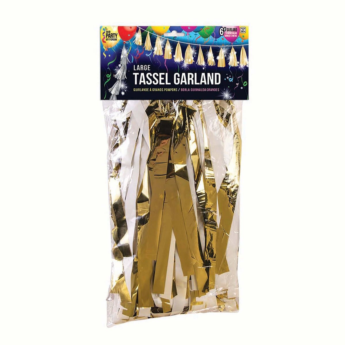 Balloon Tassels Large Gold & White Metallic Garland 1