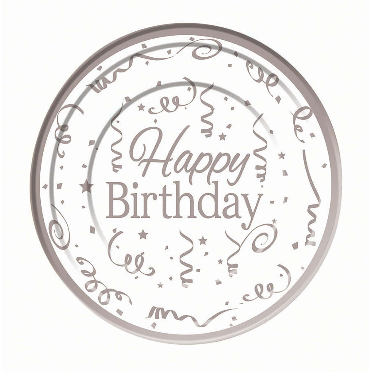 Silver Happy Birthday Plates Plastic 10 Pack 15cm 1