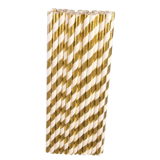Gold White Paper Straws 24 Pack 1