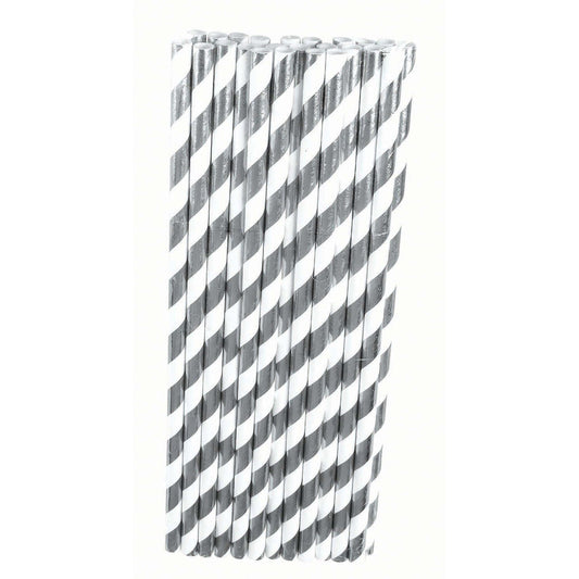Silver White Paper Straws 24 Pack 1