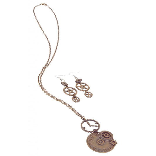 Steampunk Clock Necklace Gear Earrings Costume Accessory 1