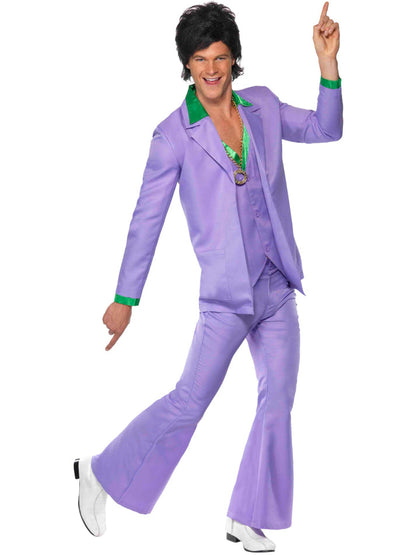 Lavender 70s Suit Costume Purple Jacket with Mock Shirt Waistcoat and Trousers 4