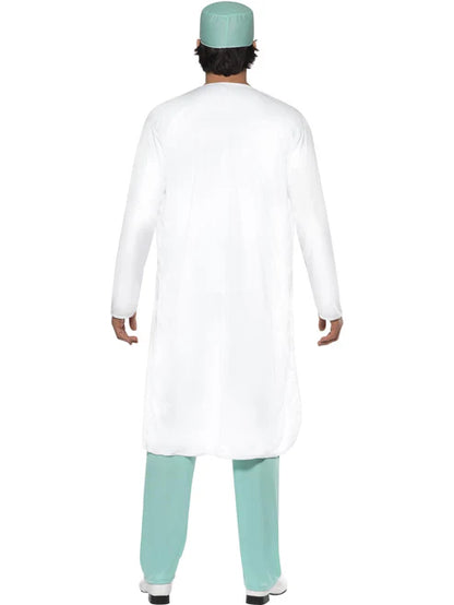 Doctor Costume Green Top Trousers Hat Mask Clear Name Tag White Coat 3