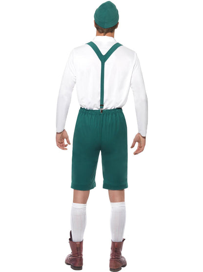 Oktoberfest Costume Adult Green Lederhosen Shorts With Braces White Top and Hat 3