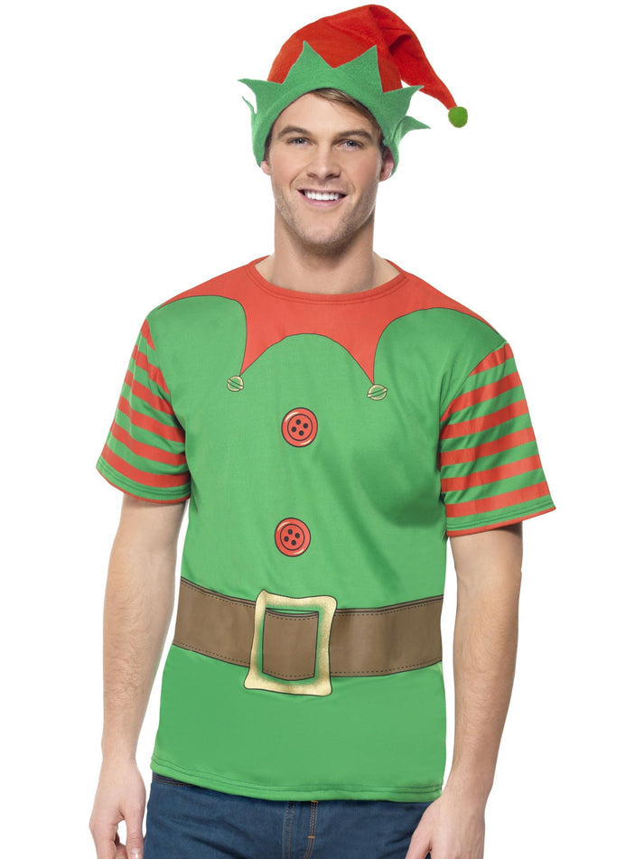 Elf Instant Kit Green Red T Shirt and Hat Adult Costume Accessory 1