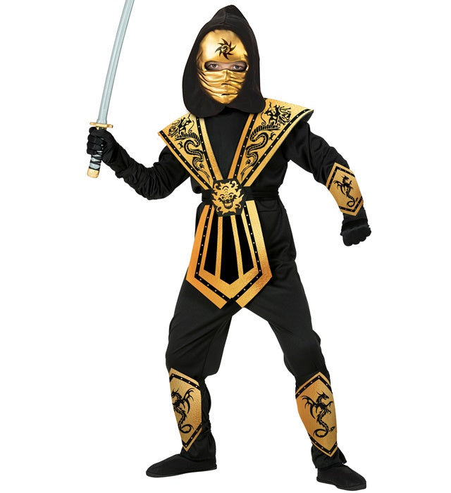 Gold Kombat Ninja  Hooded Jumpsuit, Chestpiece, Belt, Armguards, Legguards, Mask 