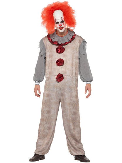 Vintage Clown Costume Adult Grey Red Jumpsuit and Neck Ruffle 4