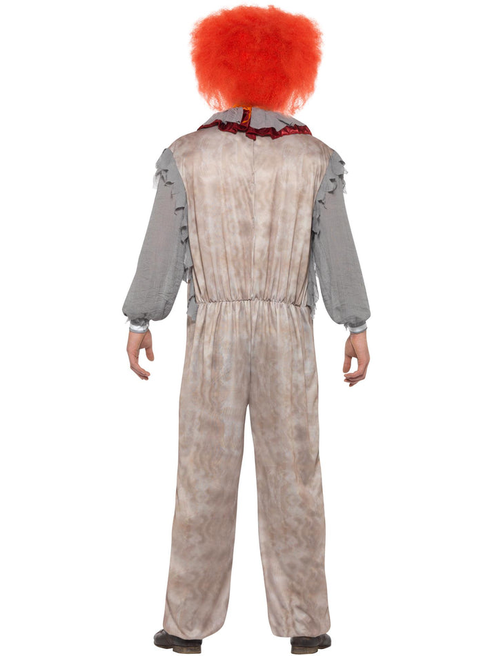 Vintage Clown Costume Adult Grey Red Jumpsuit and Neck Ruffle 3