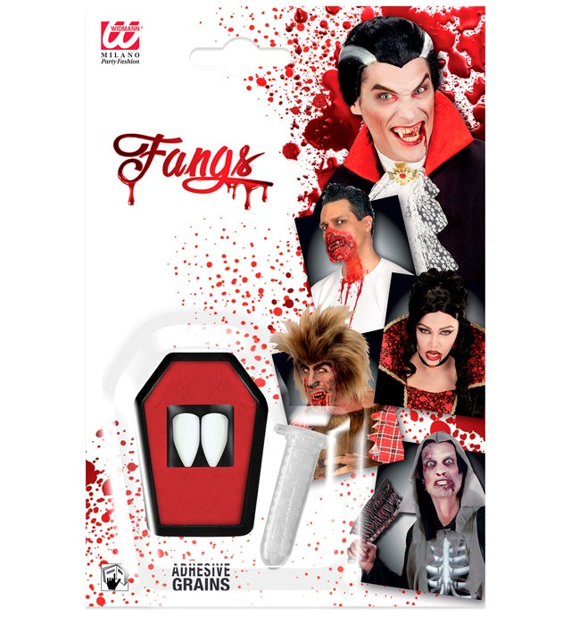 Professional Vampire Fangs Kit  2 Fangs In Coffin Tray, Thermoplastic Adhesive Grains 1,4 G 