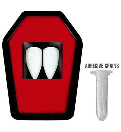 Professional Vampire Fangs Kit  2 Fangs In Coffin Tray, Thermoplastic Adhesive Grains 1,4 G 