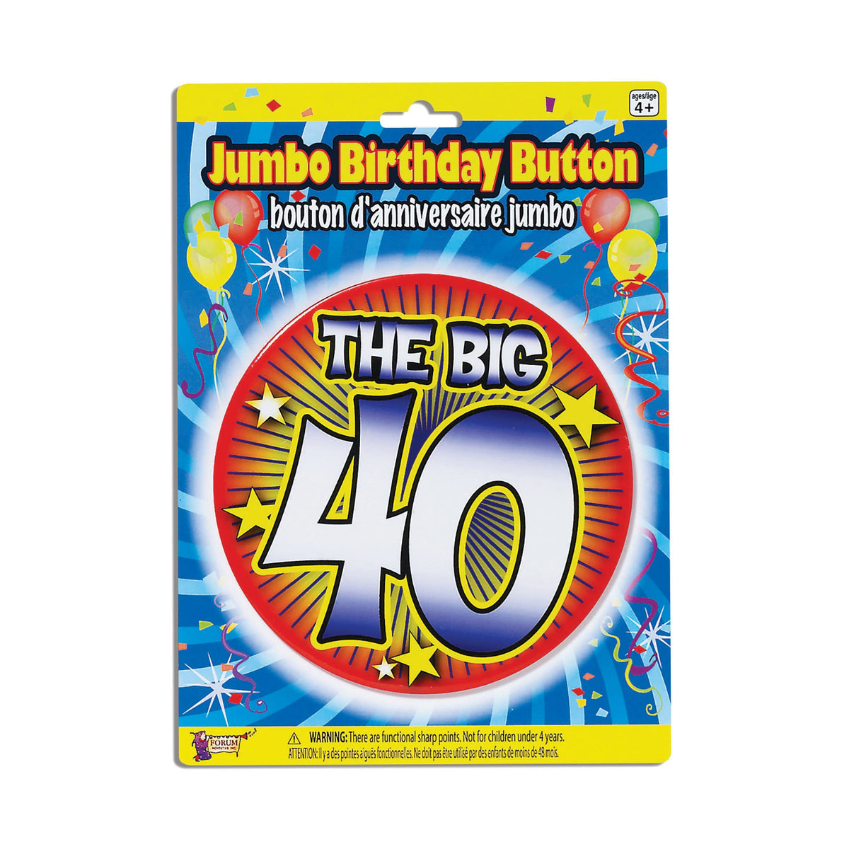 40th Birthday Jumbo Badge Button Pin 1