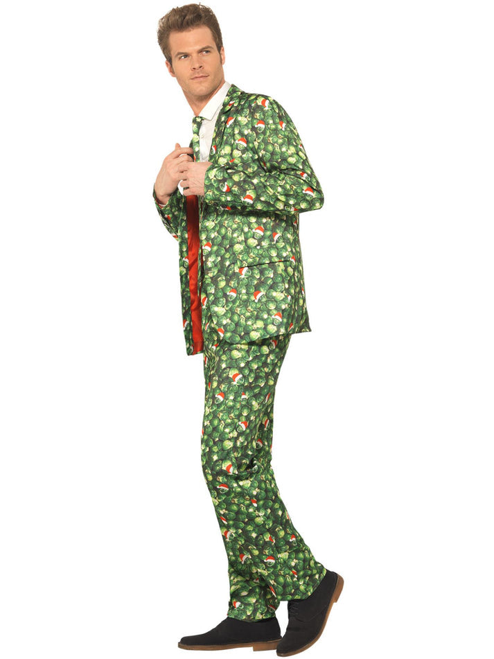 Brussel Sprout Xmas Suit Adult Green Stand Out Jacket Trousers and Tie 2