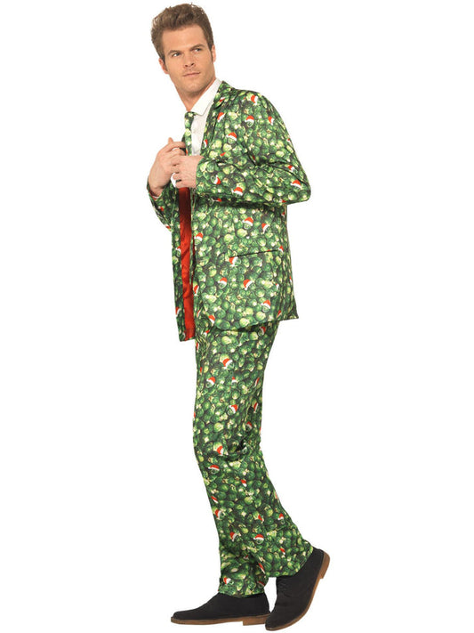 Brussel Sprout Xmas Suit Adult Green Stand Out Jacket Trousers and Tie 2