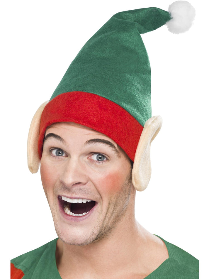 Elf Hat Green and Red with Ears Adult Costume Accessory 1
