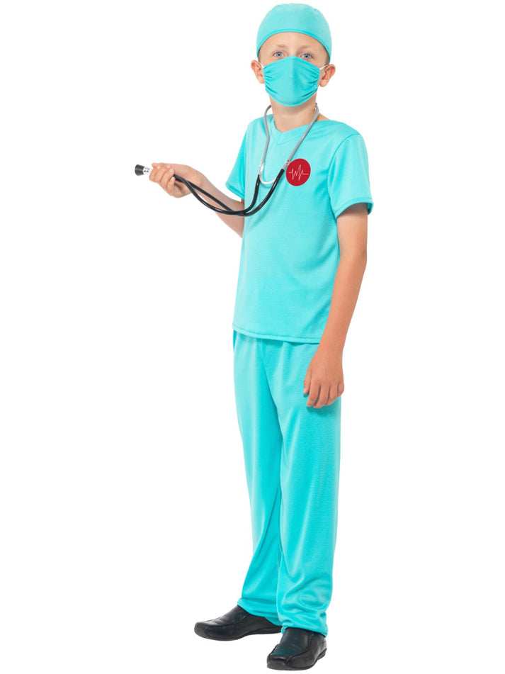 Surgeon Costume Kids Blue with Top Trousers Hat Mask and Stethoscope 4