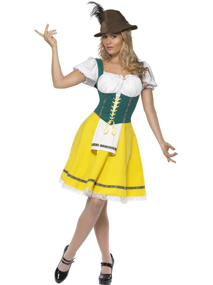 Oktoberfest Costume Female Adult Green Yellow Traditional Dirndl Style Dress