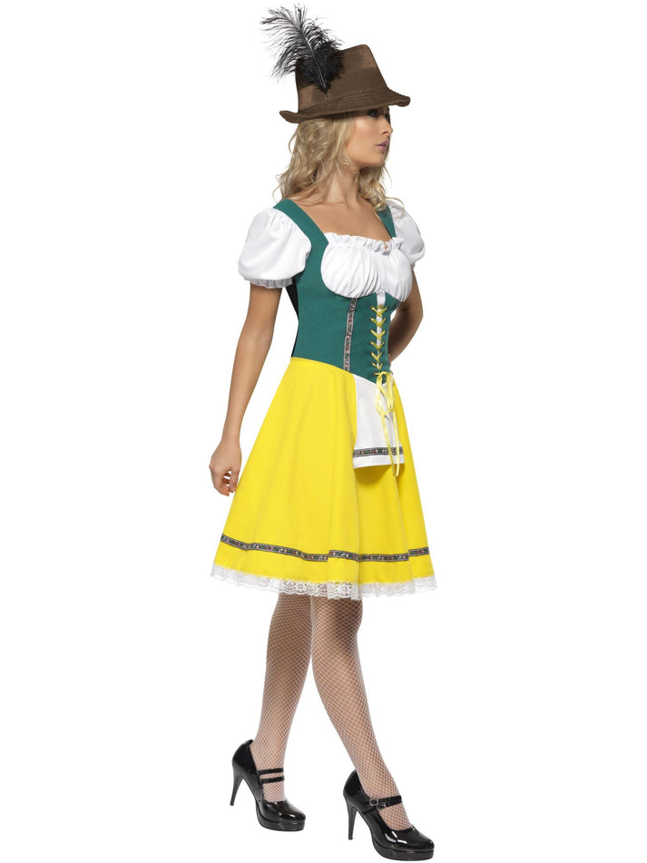 Oktoberfest Costume Female Adult Green Yellow Traditional Dirndl Style Dress