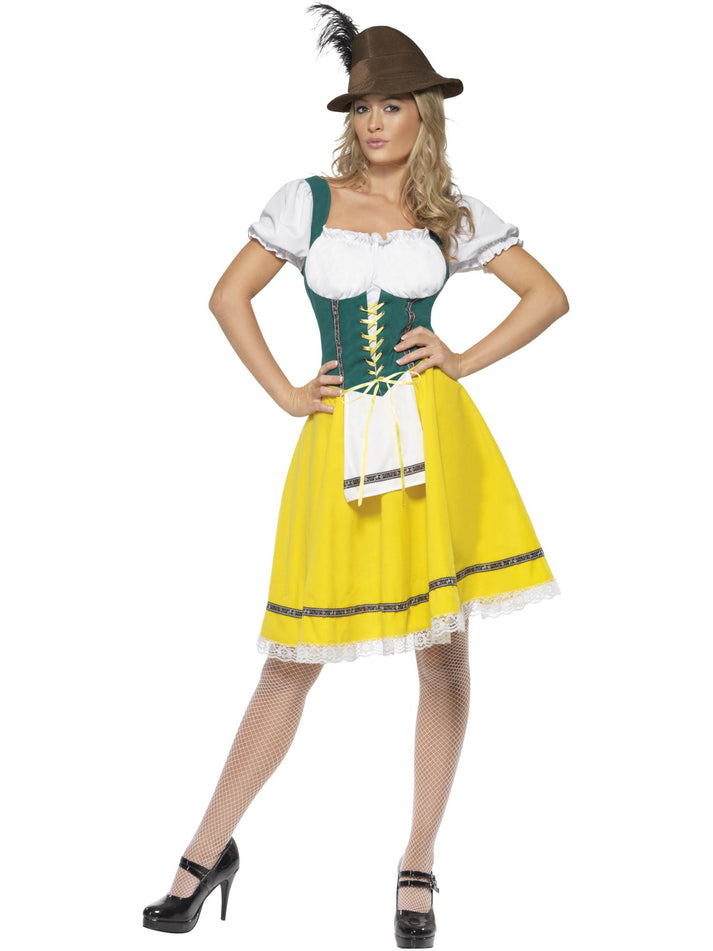Oktoberfest Costume Female Adult Green Yellow Traditional Dirndl Style Dress